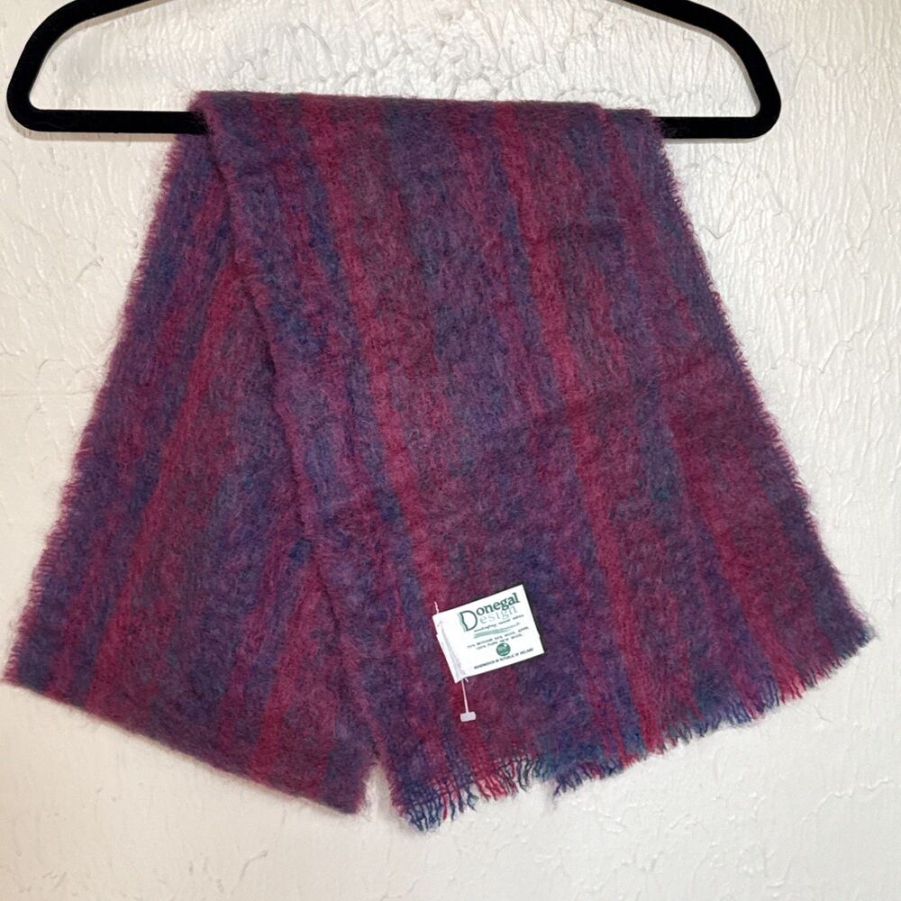 Donegal Design Winter Scarf 70% Mohair 30% Wool Handwoven in Ireland 66”x9" VTG